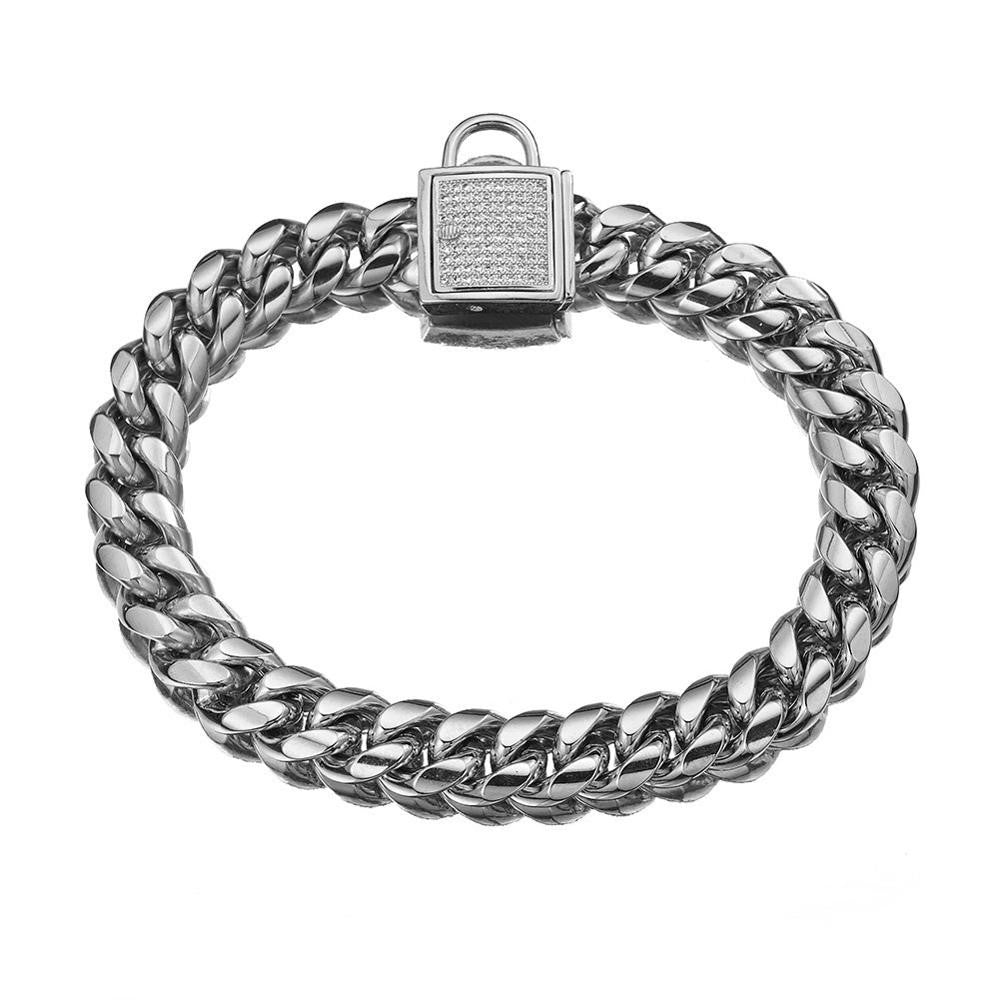 Silver Dog Chain Collar Miami Curb Link
